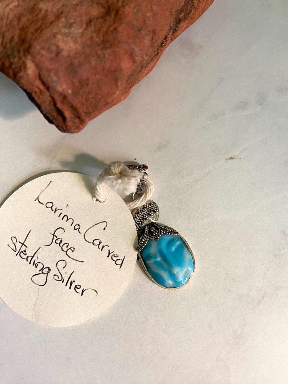Larimar Carved Face Pendant
